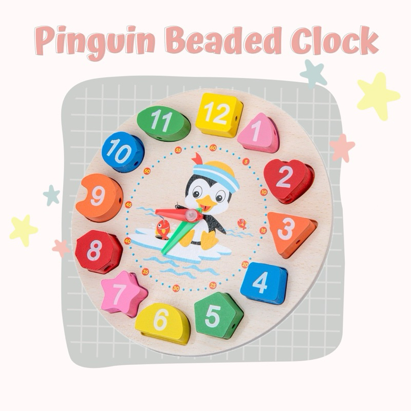 Jual [ Tokonya Maira ] Pinguin Beaded Clock / / meronce manik kayu ...