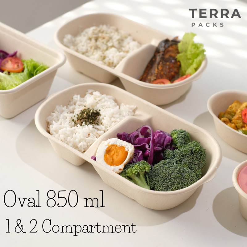 Jual Bagasse Oval Container 850 ML Food Lunch Box LunchBox Container