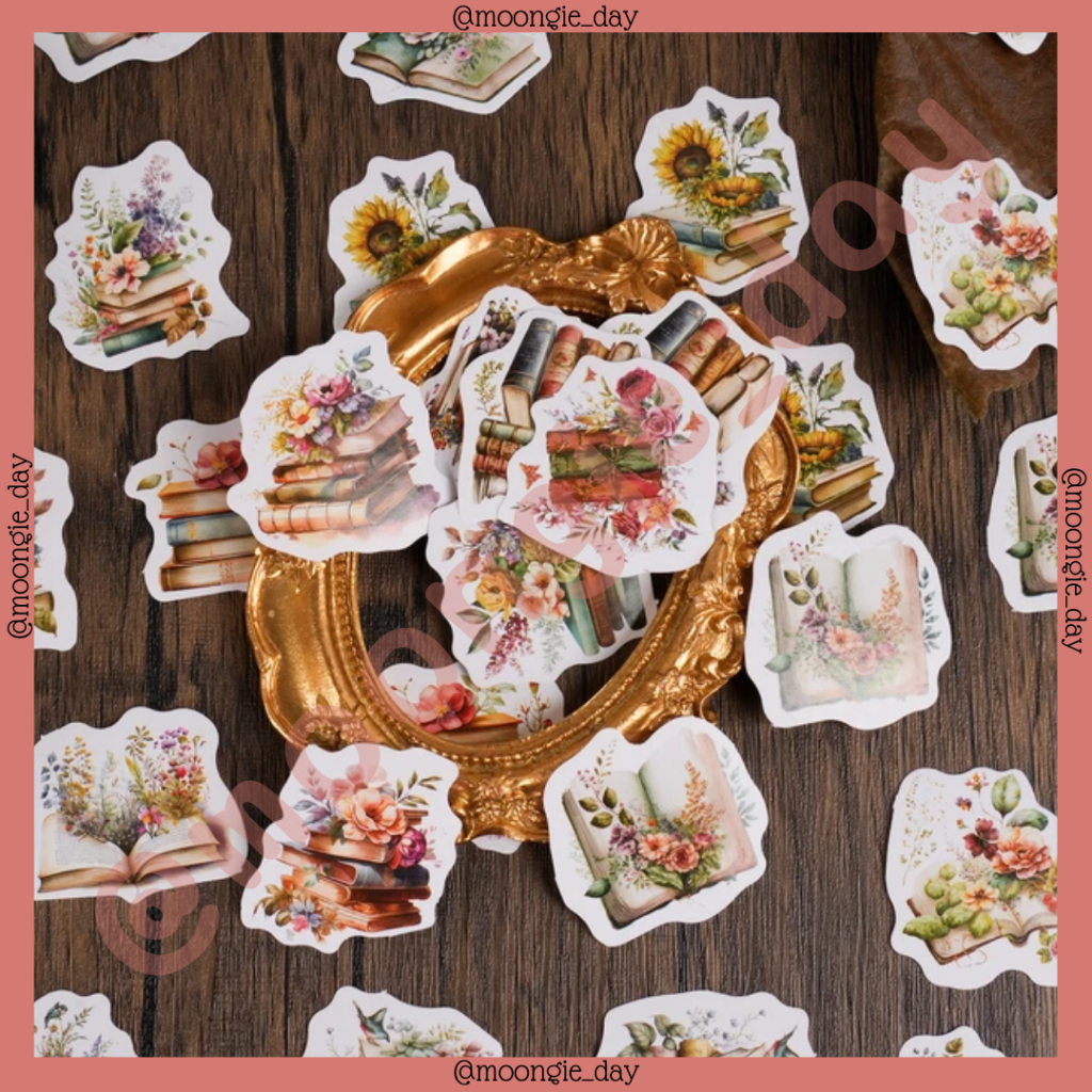Jual 40-45 PCS/BOX STIKER KERTAS TEMA FLOWERS AND BOOK BUKU DAN BUNGA ...