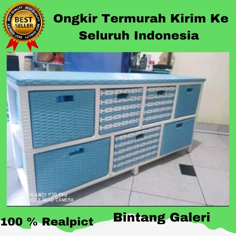 Lemari Rotan Sintetis 7 Laci Rak Tv Serbaguna Minimalis Murah