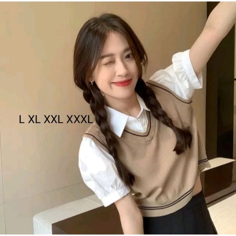 Jual Atasan Vest Rompi Crop LD 95 120 130 140 Korean Rompi Crop Jumbo ...