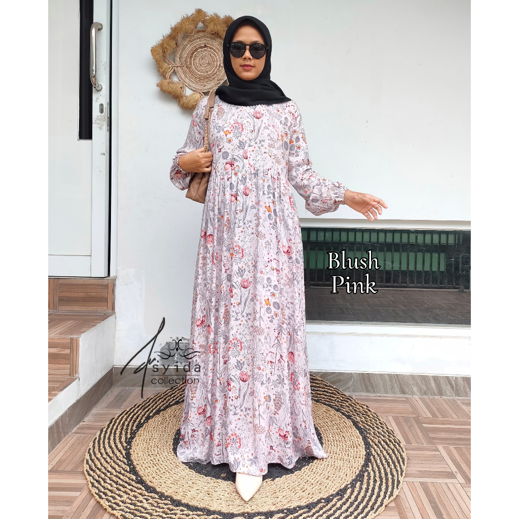 Jual Gamis Rayon Motif Bunga Salur Gamis Rayon Viscos Shopee Indonesia