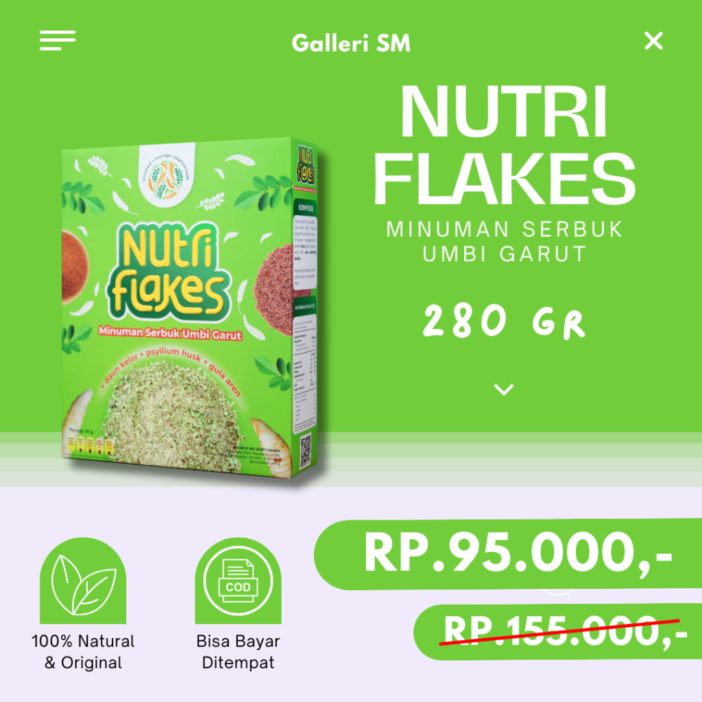 Jual Nutri Flakes Minuman Serbuk Umbi Garut Herbal Sereal Solusi Atasi