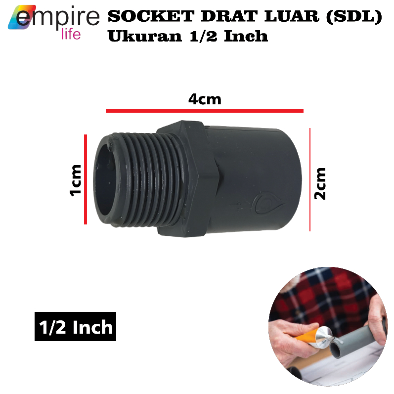 Jual Socket Drat Luar SDL PVC 1/2 inci 3/4 Inci 1 Inci Sambungan Pipa ...