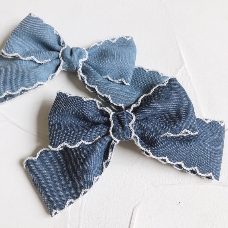 Jual Dazz bow - Hair bow Denim series / baby newborn head band nylon ...