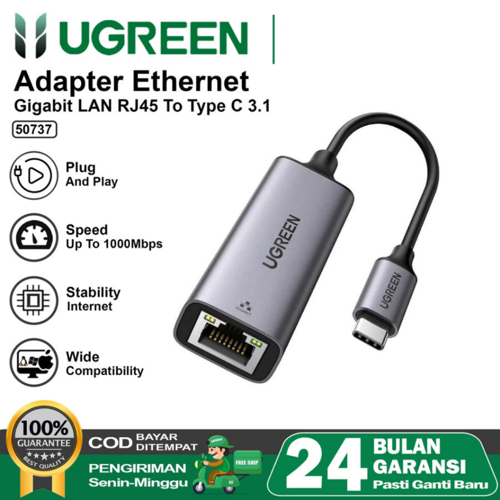 Jual Adapter Ethernet Usb Type C To Lan Rj45 Ugreen 50737 Gigabit 1000mbps Shopee Indonesia 3679