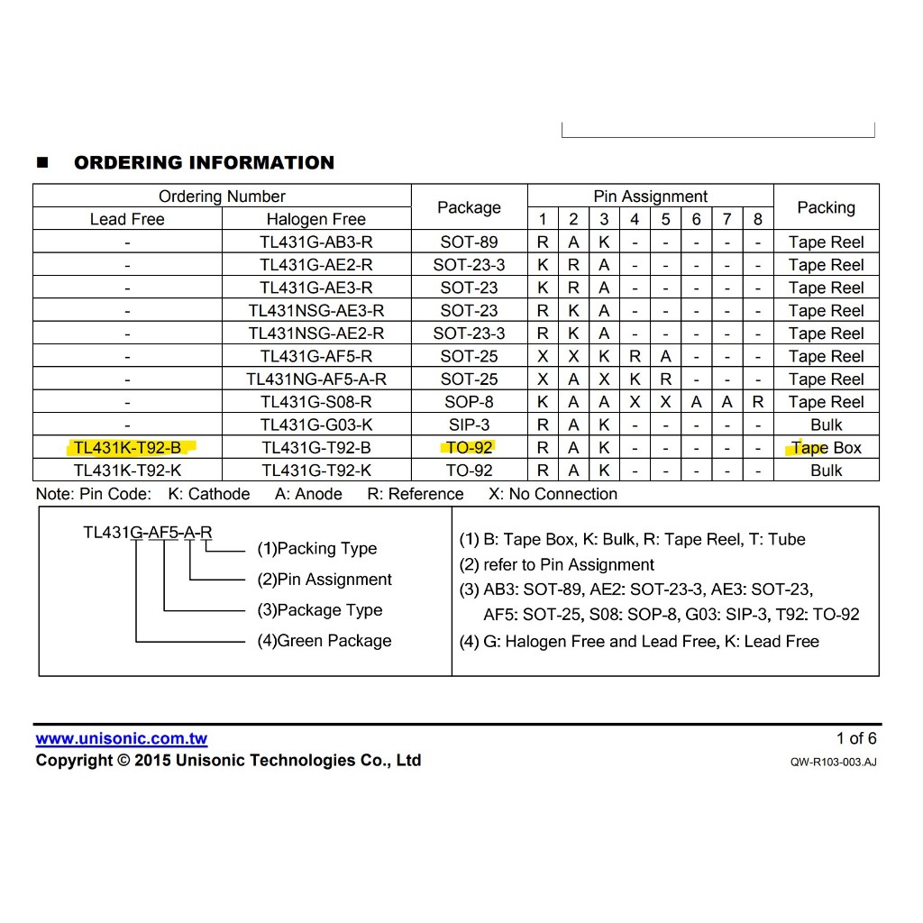 Jual TL431K-T92-B Programmable Precision Reference TL431 TO-92 UTC ...