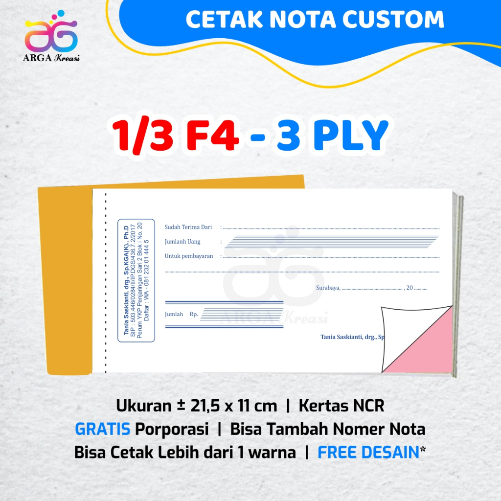 Jual Nota Custom Rangkap 3 Ply 1/3 F4 Nota Makanan Warung Restoran Buku ...