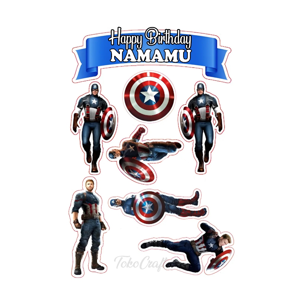 Jual TOPPER CAKE CAPTAIN AMERICA KUE ULANG TAHUN CUSTOM NAMA HAPPY