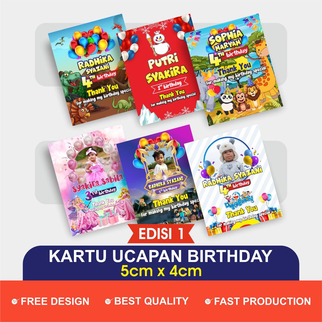 Jual Kartu Ucapan Souvenir Ulang Tahun Anak Cowok & Cewek / Kartu