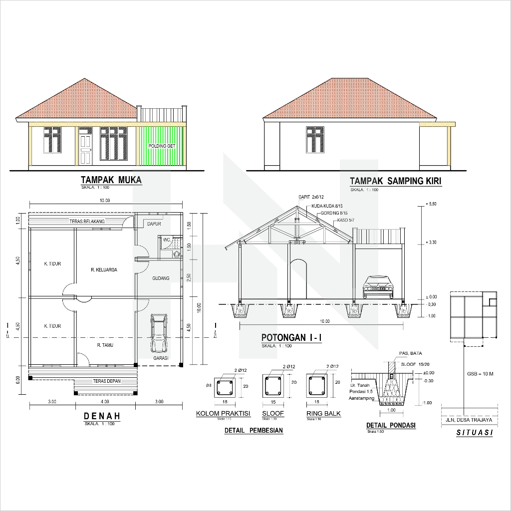 Jual Paket Tukang Murah Denah Bangunan Tampak 4 sisi Depan Belakang ...