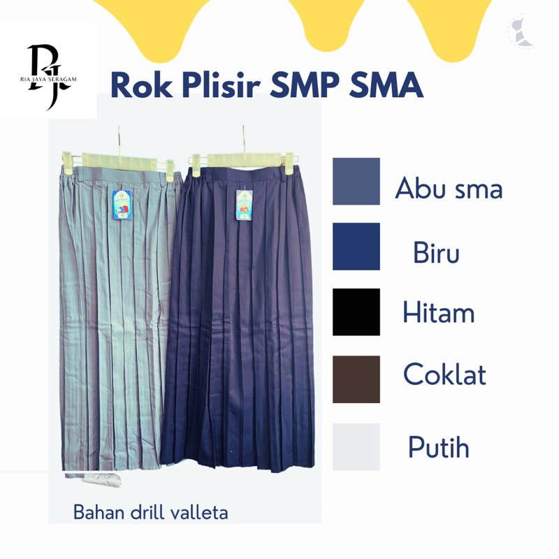 Jual Rok Seragam Sekolah Rok SMA Abu abu Rok SMP Plisir Panjang Biru ...