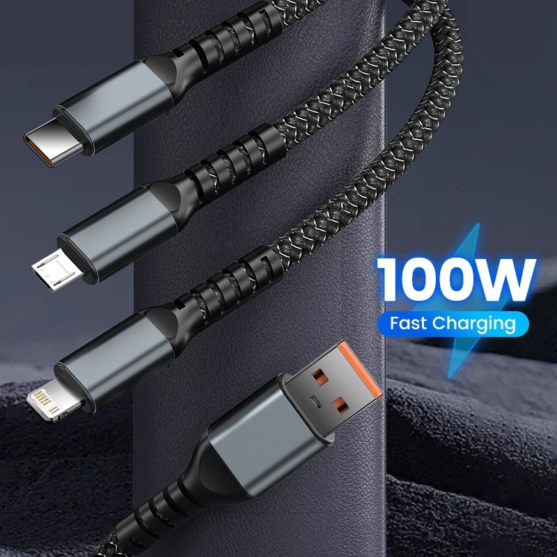 Jual 100W tiga dalam satu kabel super charging 6A Micro USB C-type fast ...