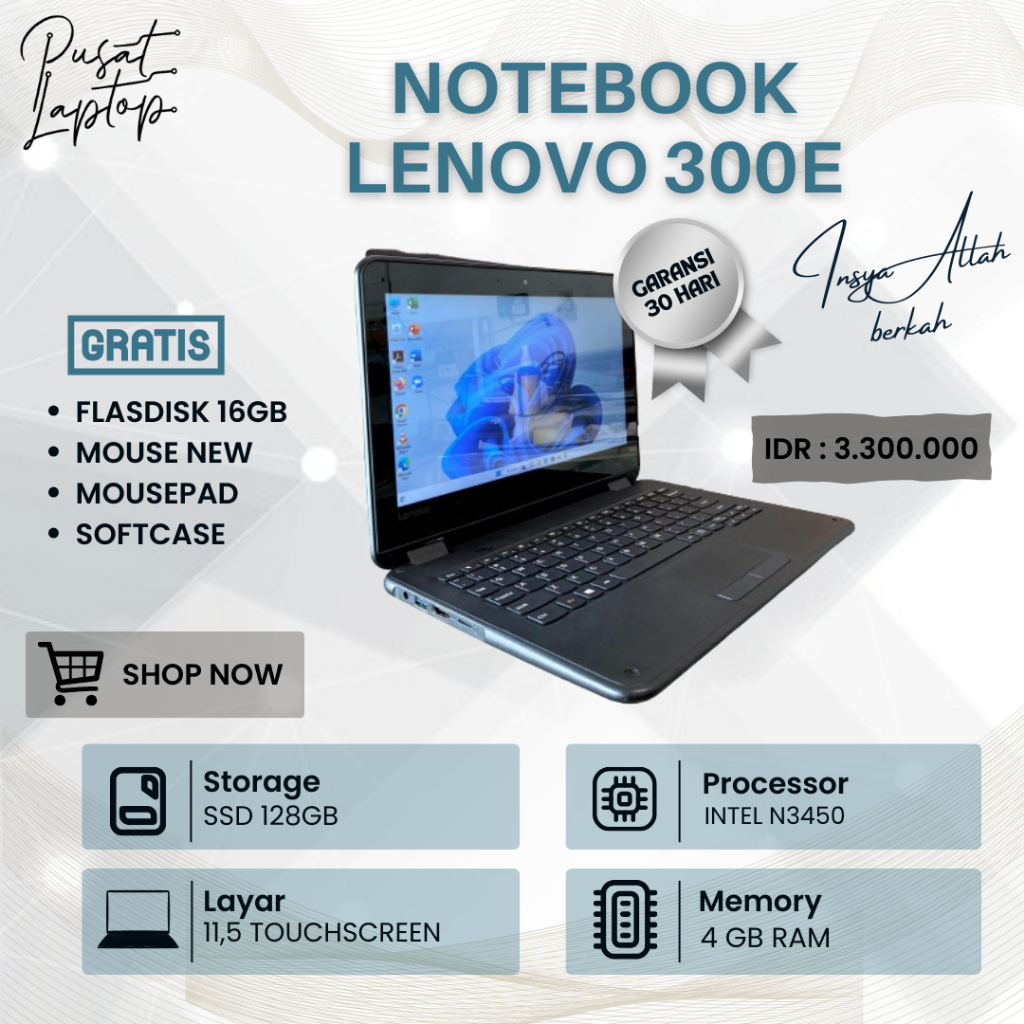 Jual NOTEBOOK LENOVO 300E | INTEL CELERON N3450 | RAM 4GB | SSD 128GB ...