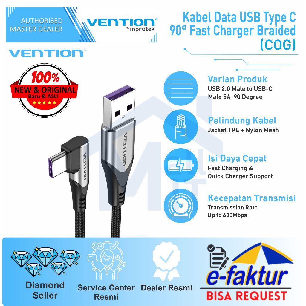 Jual Vention Kabel Data USB A to Type C BRAIDED Android Samsung Huawei ...