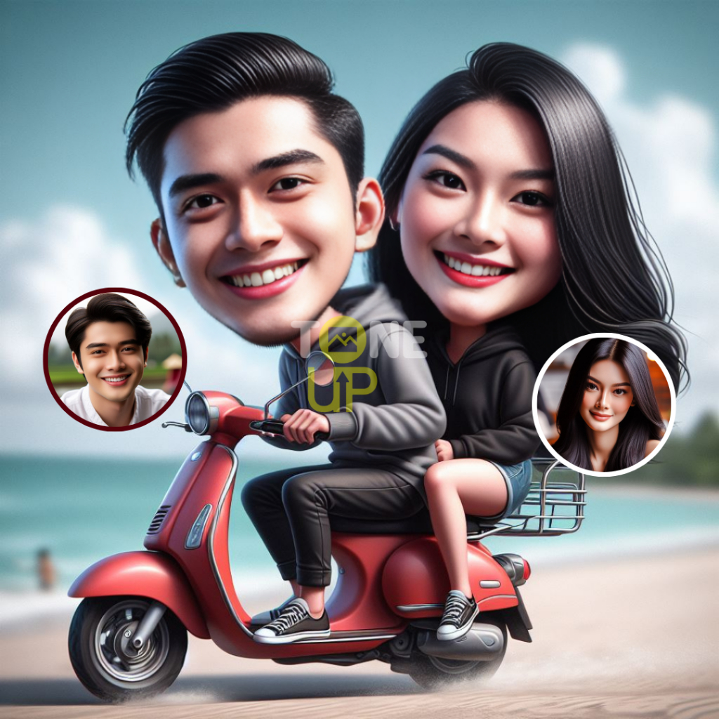 Jual Jasa Edit Foto Ai Karikatur 3D/4D Pasangan Couple Vespa Skutik