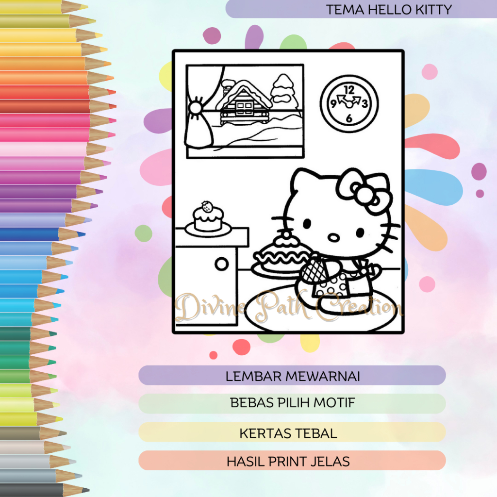 Jual LEMBAR MEWARNAI ANAK / KERTAS MEWARNAI TEMA HELLO KITTY / COLORING