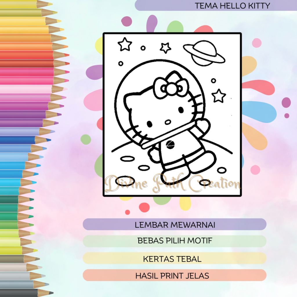 Jual LEMBAR MEWARNAI ANAK / KERTAS MEWARNAI TEMA HELLO KITTY / COLORING