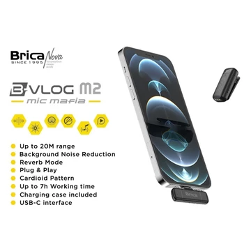 Brica B VLOG M2 Dual Wireless Microphone Clip On Mic Vlog With Charging Case BVLOG