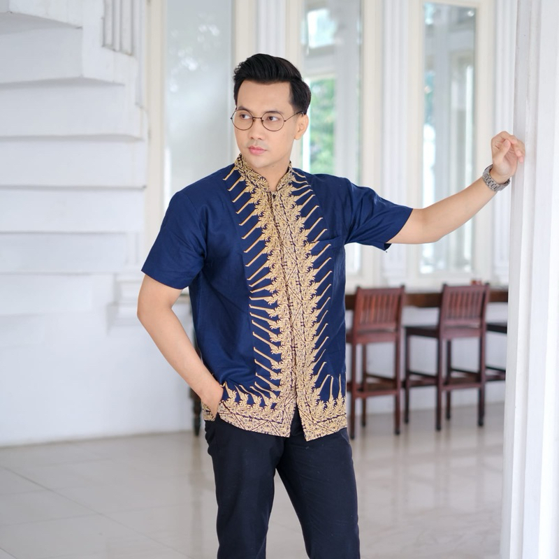 Jual MODHANG NAVY KERAH KOKO Kemeja Batik Pria Solo Asli Lengan Panjang ...