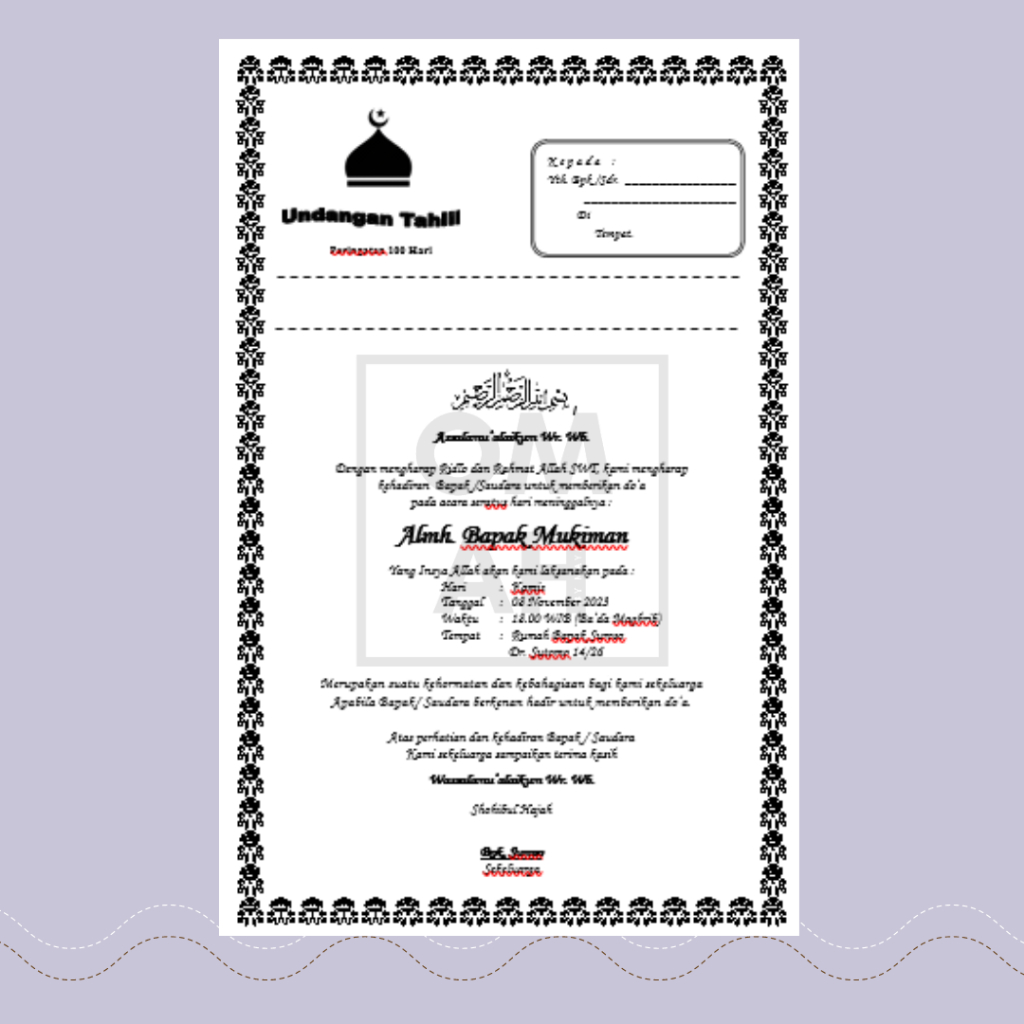 Jual undangan tahlil/ undangan walimatul ursy/ undangan khitan