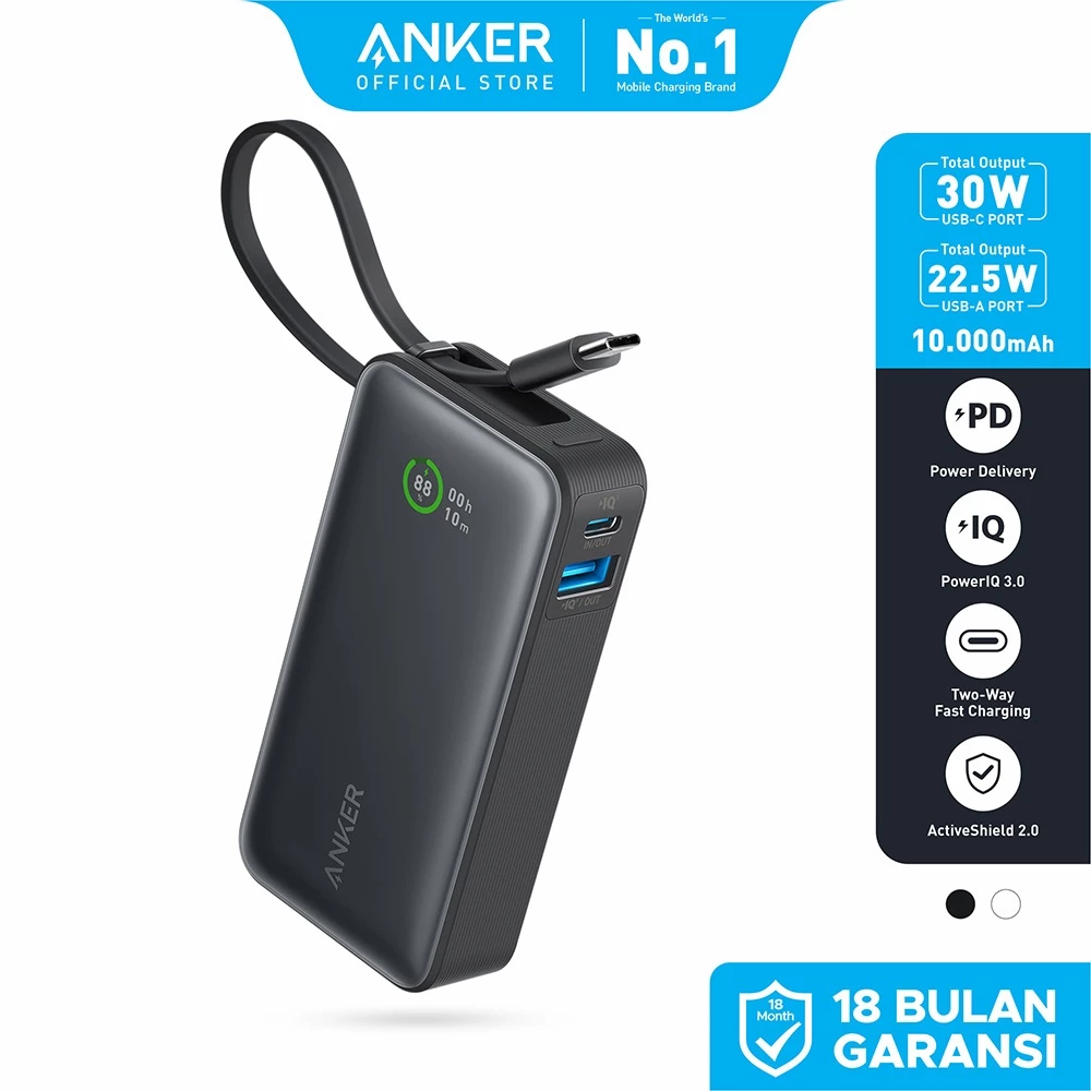 Powerbank Anker Nano 10.000 mAh (30w Built-in USB - C Cable ) - A1259