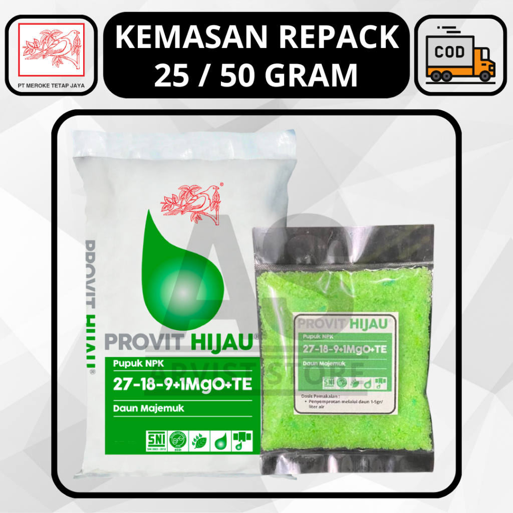 Pupuk MEROKE PROVIT HIJAU NPK Kemasan Repack 25 / 50 Gram NPK Daun