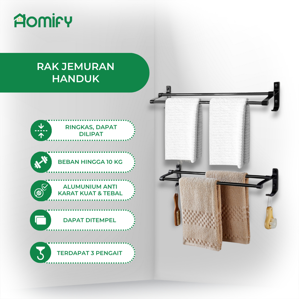 Jual Homify Rak Jemuran Handuk Kamar Mandi Serbaguna Hanger Gantungan