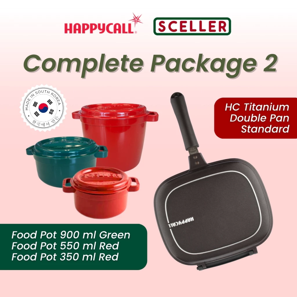 Happycall Double Pan Titanium Standard 28cm & 3 Sceller Food Pot Container Penyimpanan Makanan