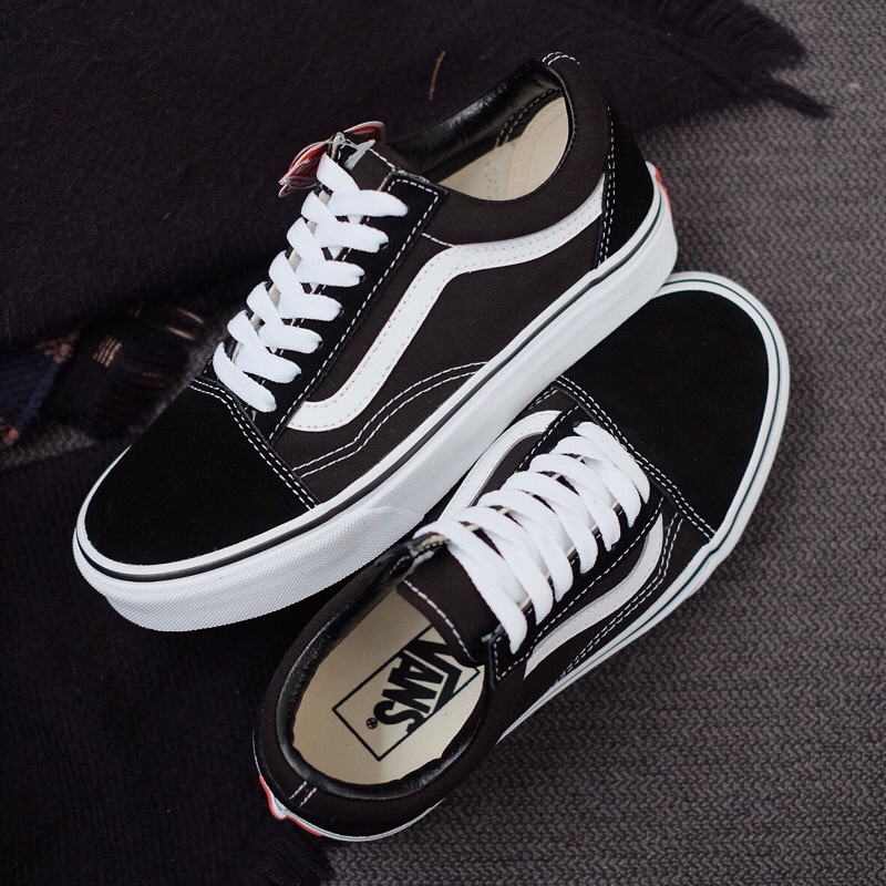 SEPATU VANS ORIGINAL RESMI OLD SKOOL CLASSIC BLACK WHITE