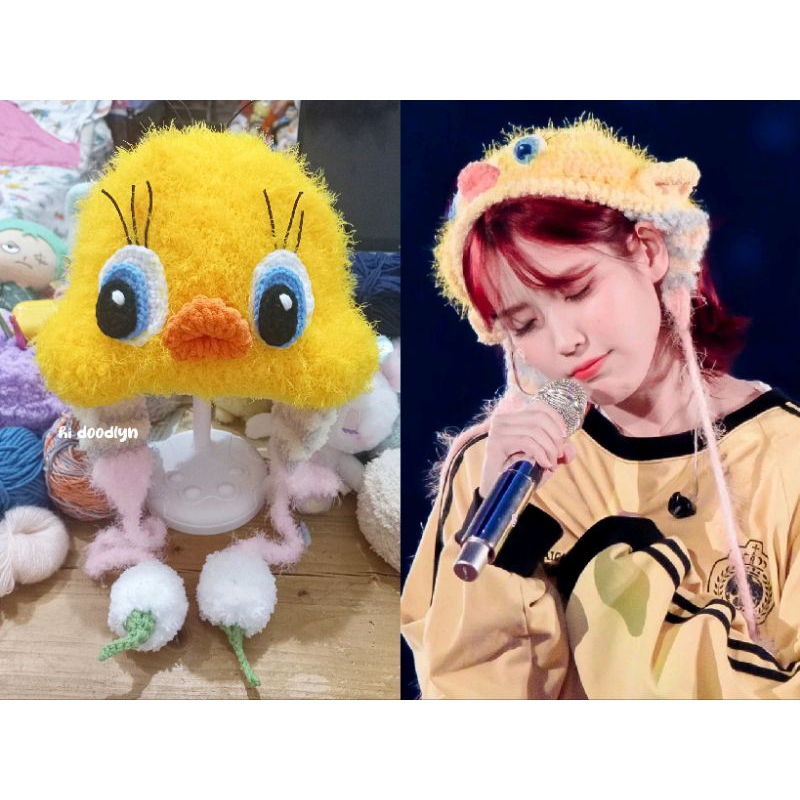 Jual custom iu inspired tweety hat beanie earflap | Shopee Indonesia