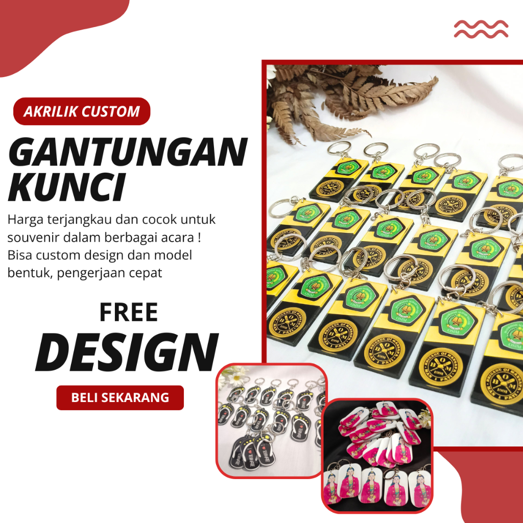 Jual Gantungan Kunci Ganci Akrilik Custom Desain Sisi Sisi Pin