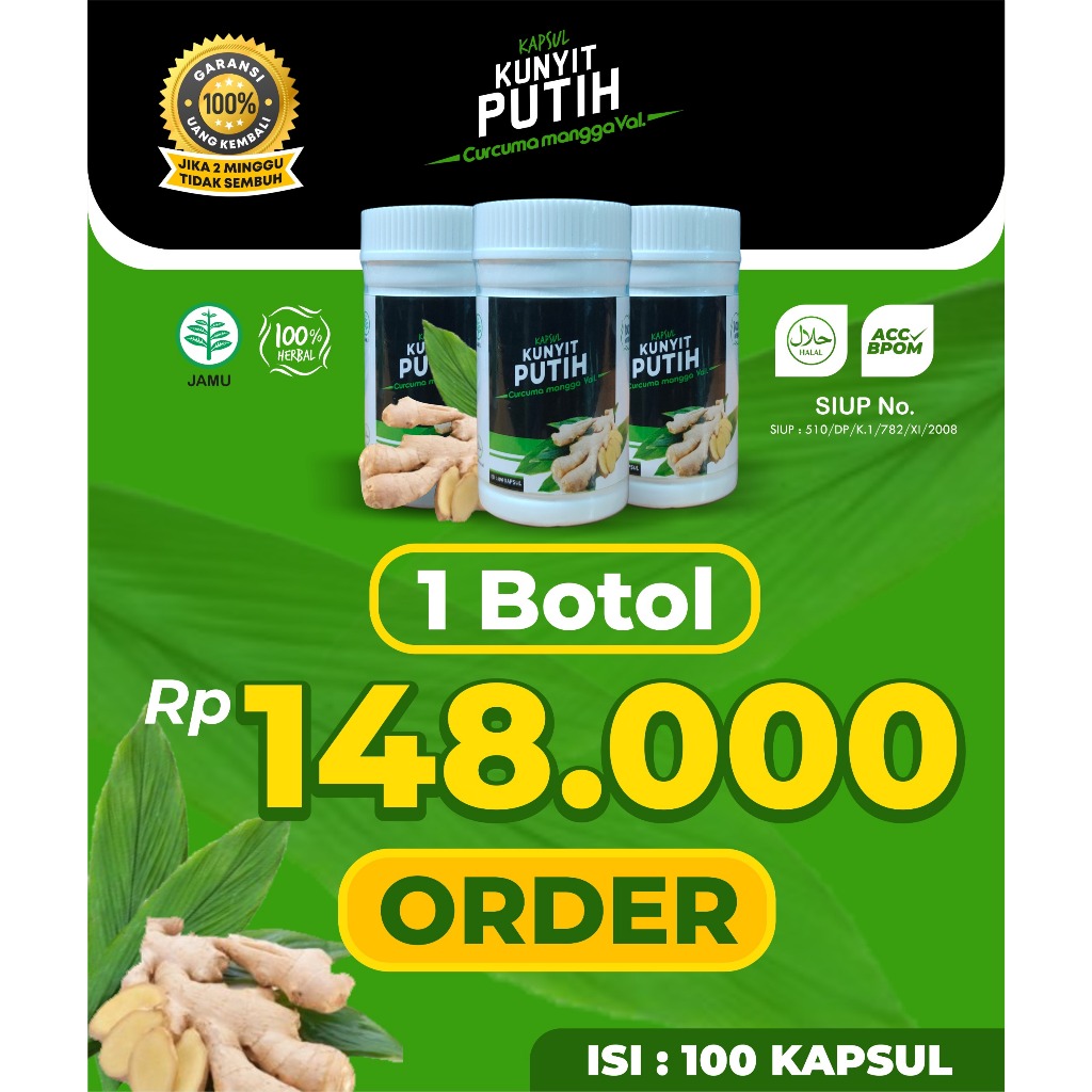 Jual Promo Paket Botol Kunyit Putih Isi Kapsul Kunir Putih Isi Kapsul Herbal