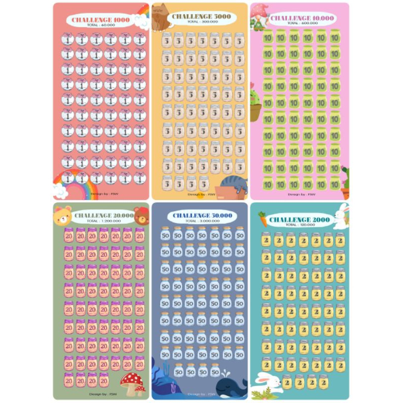 Jual KERTAS SAVING CHALLENGE A6 RAINBOW SERIES / SAVING CHALLENGE ISI ...