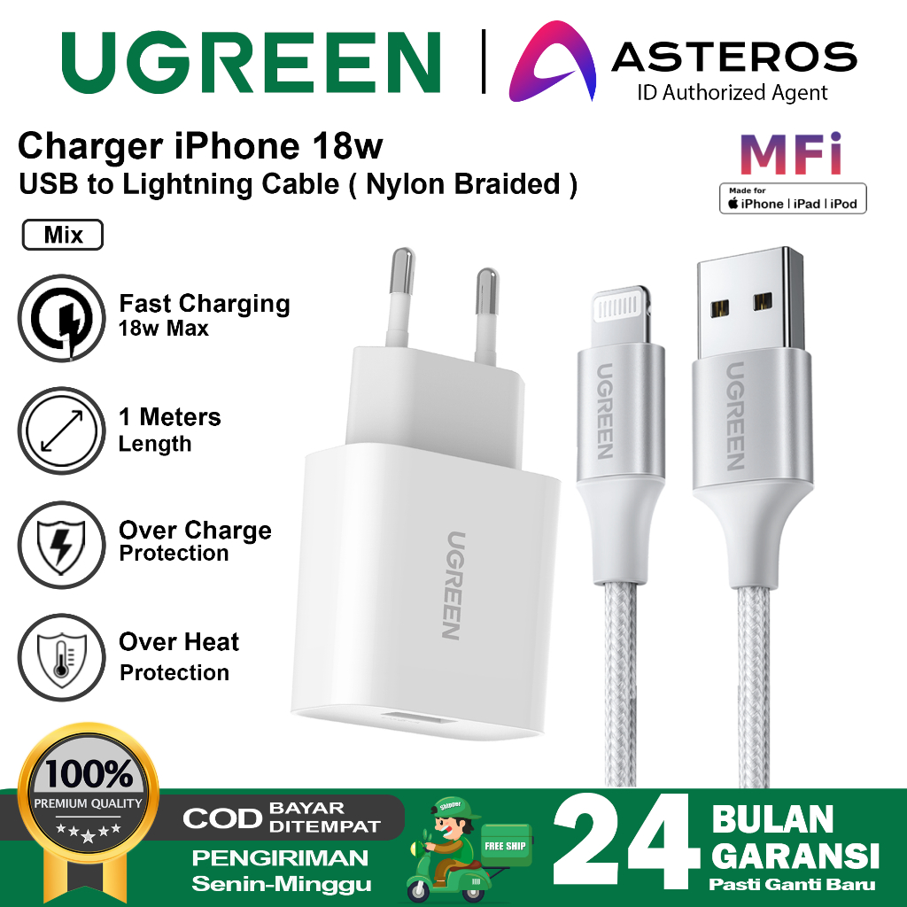 Jual UGREEN Kepala Charger iPhone Android Fast Charging 18W USB QC 3.0