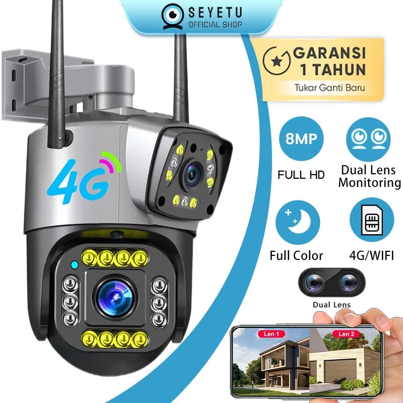 Seyetu 4g/wifi smart 8mp cctv dual camera monitor outdoor ip66 waterproof ptz