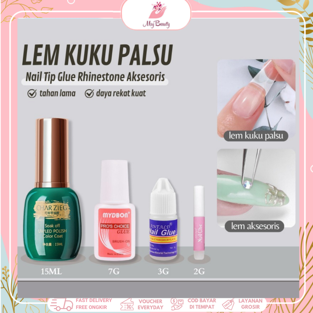 Jual MSY Lem Cair MYDBON 7GR Kuku Palsu/CHARZIEG 15ML Nail Tip Glue