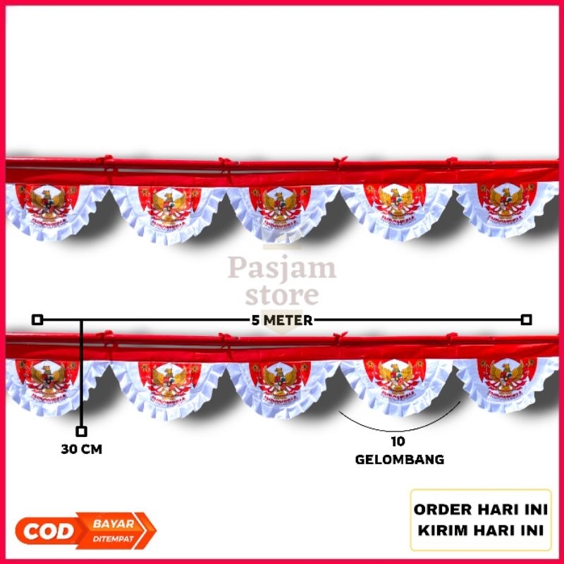 Jual Bendera Merah Putih Background Mini Garuda Rumbai 10 Gelombang ...
