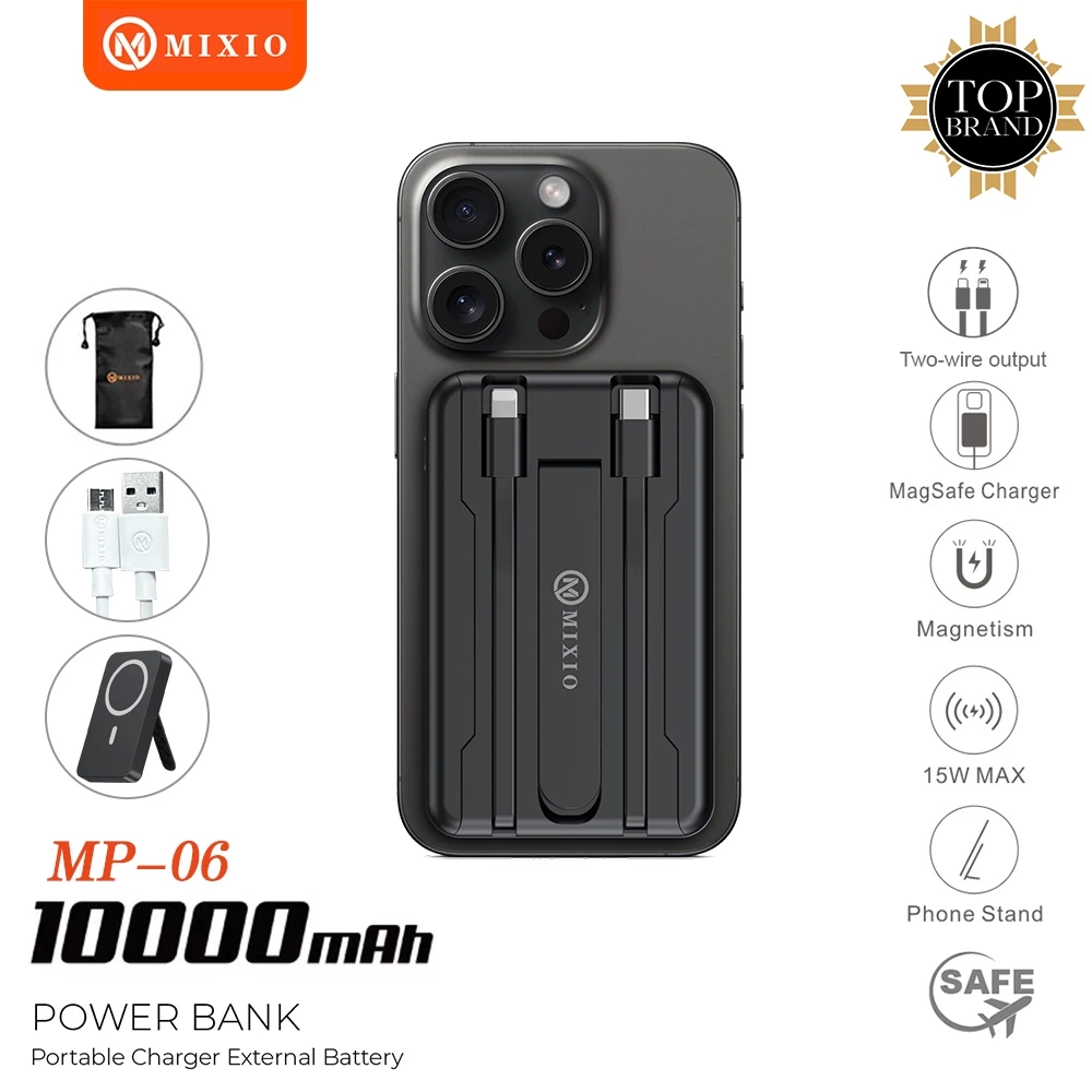 MIXIO MP-06 WIRELESS POWER BANK 10000MAH MAGNETIC MAGSAFE 20W FAST CHARGING TYPE C PD BUILD IN KABEL