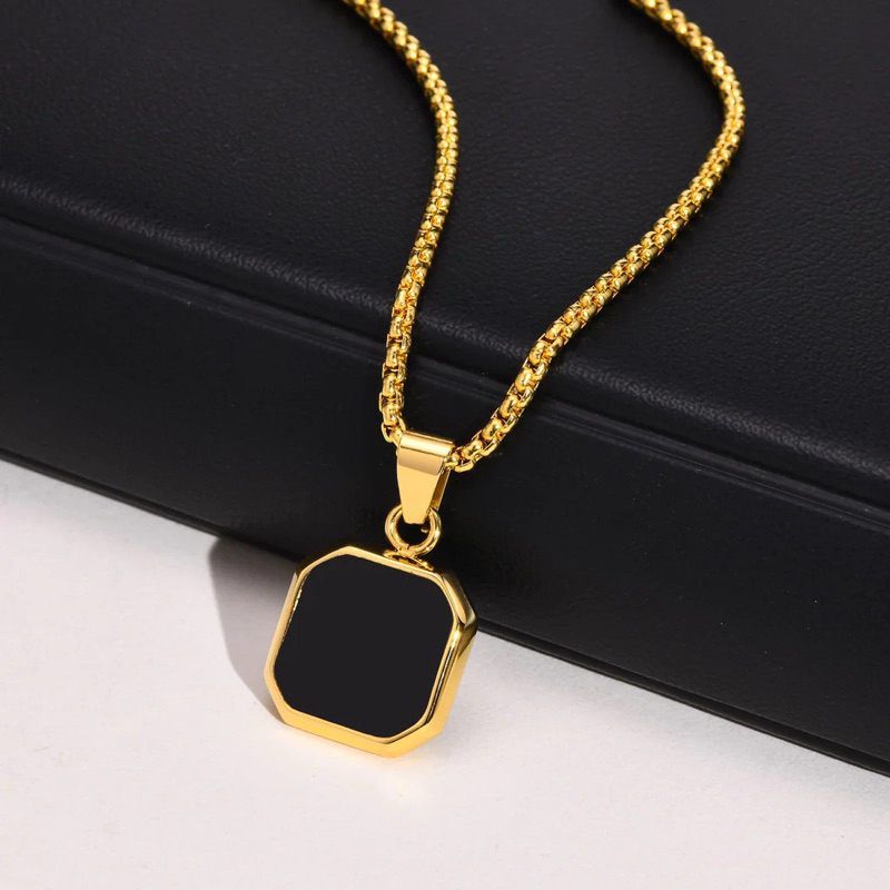 Jual kalung titanium persegi pria wanita liontin kotak rantai tambang ...