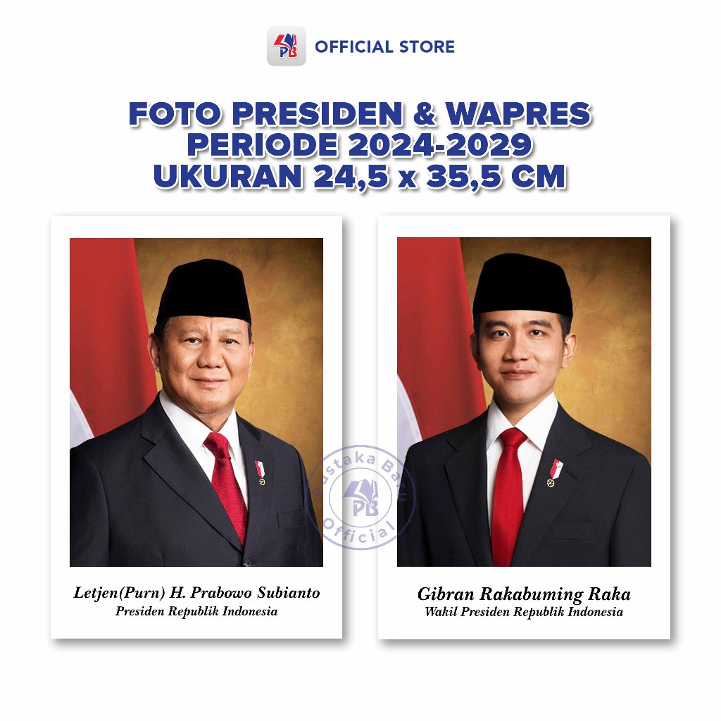 Jual Foto Presiden Dan Wakil Presiden Indonesia 2024 - 2029 Prabowo