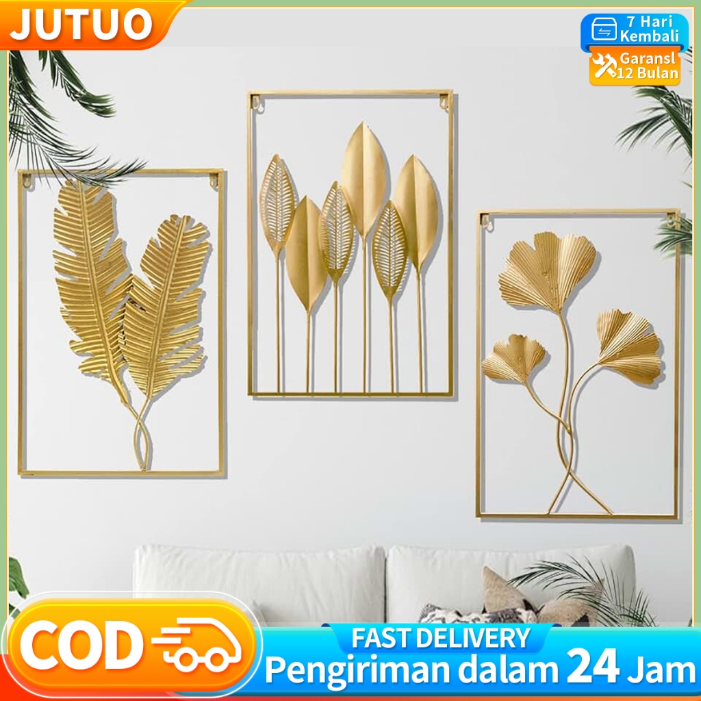 COD & Dekorasi dinding 43*30CM & Model emas JT WALL Decor Hiasan Dinding Aesthetic Bahan Metal WALL Decor Besi Nordic Latar belakang sofa ruang tamu kreatif modern hiasan dinding Gold Daun Leaf