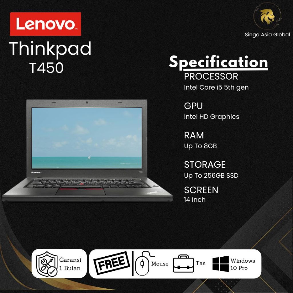 Jual Laptop Lenovo Thinkpad T450 Core i5 Gen5 Ram 16GB SSD 512 Murah ...