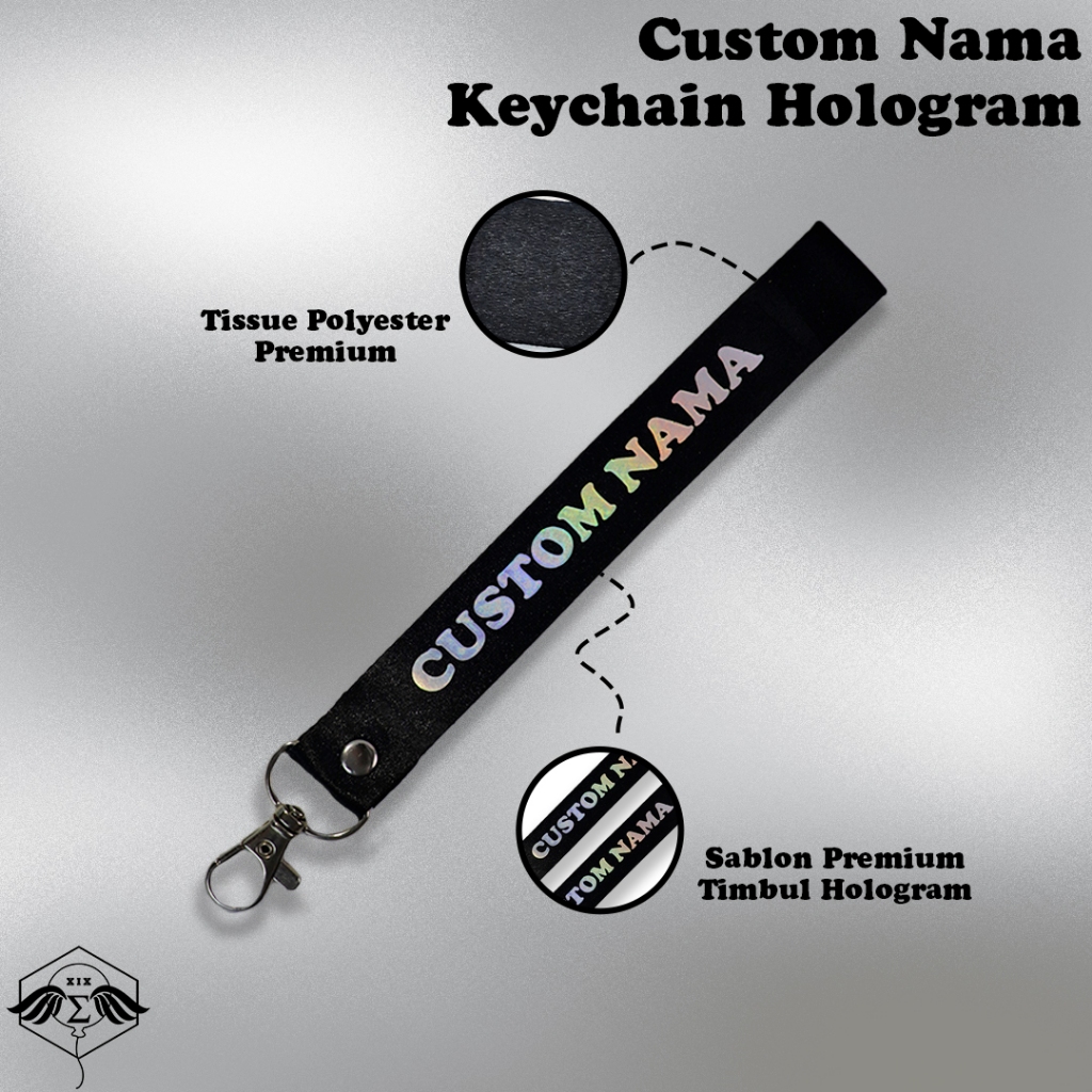 Jual Keychain Custom Nama Hologram 2 Sisi Gantungan Kunci Hitam Polos ...