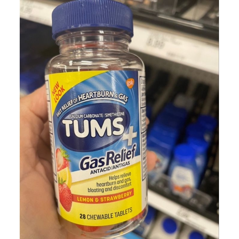 Jual tums with gas relief chewy bites lemon& strawberry antacid anti