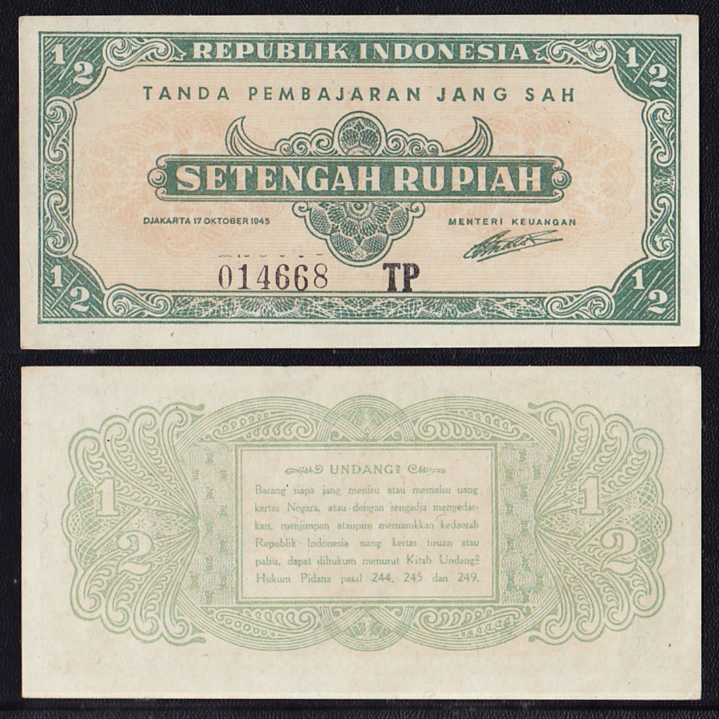 Jual Uang kuno ½ (setengah) Rupiah tahun 1945 #seri Oeang Repoeblik ...