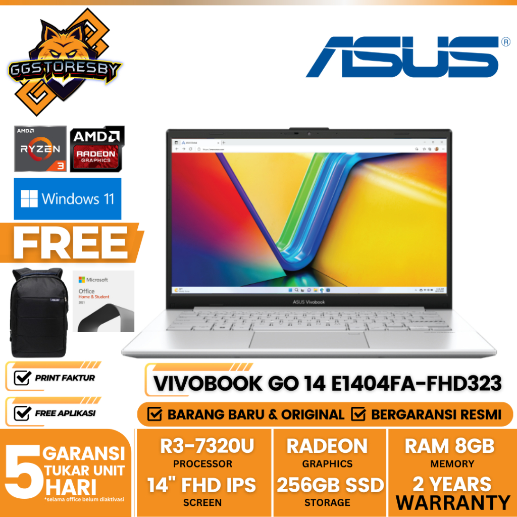 Jual LAPTOP ASUS VIVOBOOK GO 14 E1404FA-FHD323 | R3-7320U 8/256 AMD W11 ...