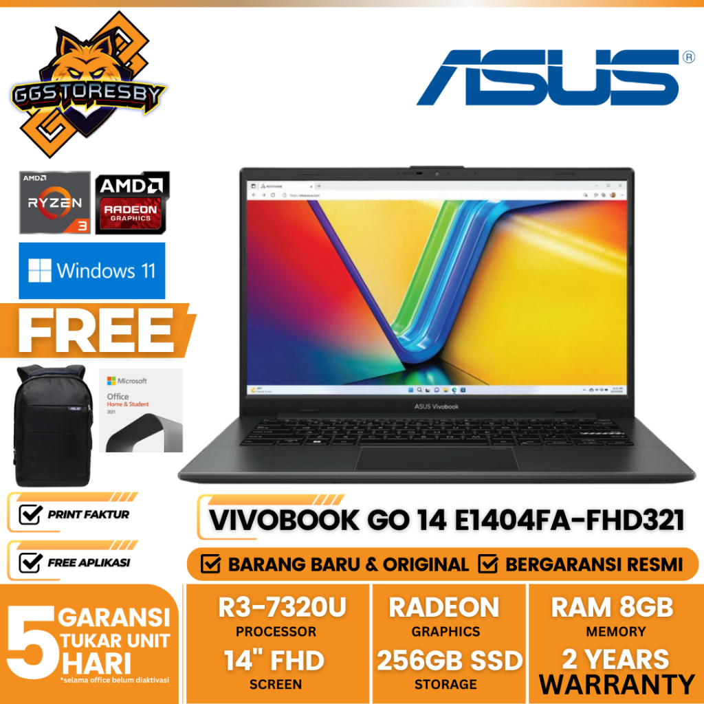 Jual Laptop Asus Vivobook Go 14 E1404Fa-Fhd321 | R3-7320U 8/256 Amd W11 ...