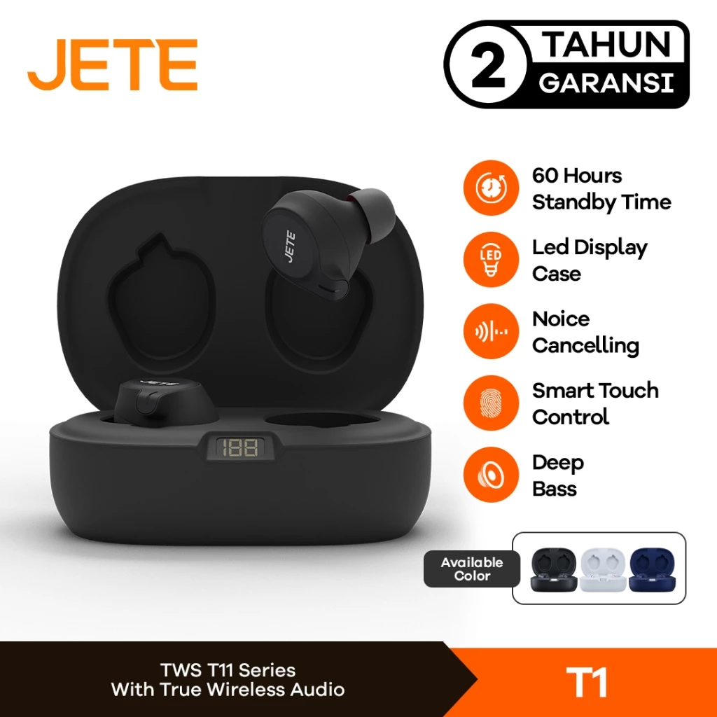 TWS - Headset Bluetooth - Earbuds JETE T1 with LED Display - Garansi 2 Tahun