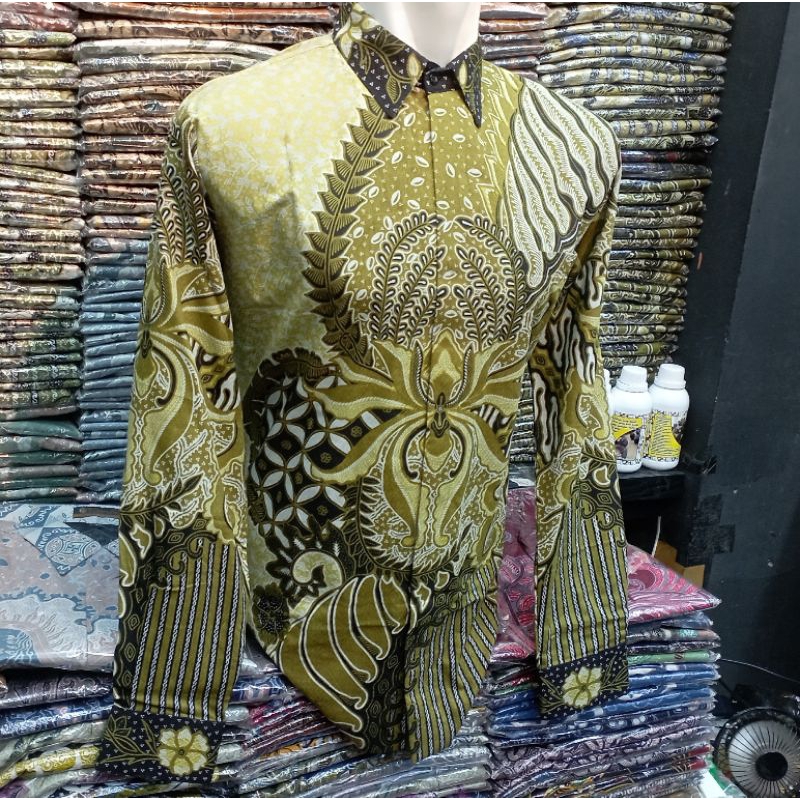 Jual batik warna olive premium lengan panjang pria lapis puring bahan ...